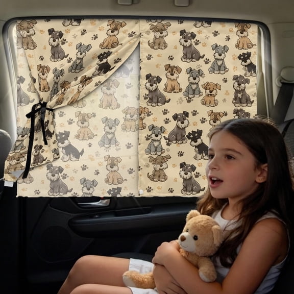 FOR U DESIGNS Schnauzer Paws Print Car Side Window Sun Shade Upgrade Double Layer Auto Window Curtain, Full Blackout & Semi-Transparent 2 in 1 Magnetic Car UV Blocker for Kids Pets