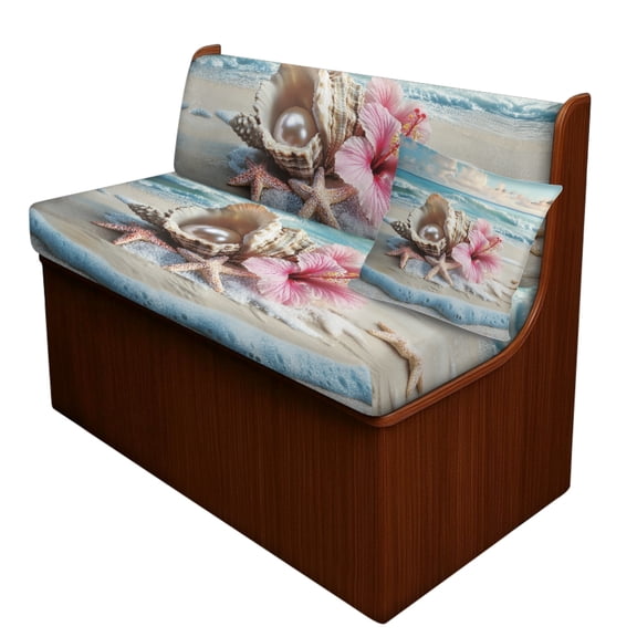 FOR U DESIGNS Seashell Starfish Hibiscus Pattern 3 Pcs RV Dinette Cushion Covers Washable Camper Cushion Slipcover Stretch RV Seat Covers Pillow Case Sofa Slipover for Travel Trailer Couch