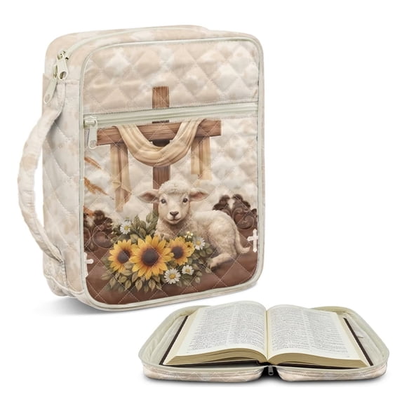 FOR U DESIGNS Sheep Sunflower Cross Print Bible Cover for Women Men Lightweight Bible Carrier Tote Bag Large Capacity Protective Church Organizer Holder Bag with Handle