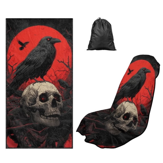 FOR U DESIGNS Skull Moon Raven Print Car Seat Cover 61x31 Inches Front Seat Protector, Absorbent Microfiber Portable Running Towel for Hot Yoga, Beach, and Outdoor Sport