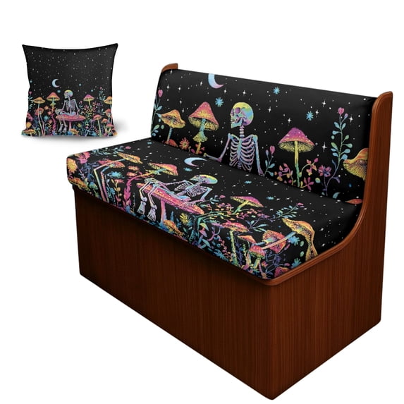 FOR U DESIGNS Skull Mushroom Moon Star Print 3 Pcs RV Dinette Cushion Covers with Pillowcase Non-Slip Sofa Protector Comfortable 2 Seat Sofa Chair Cover Slipover for Travel Trailer Couch