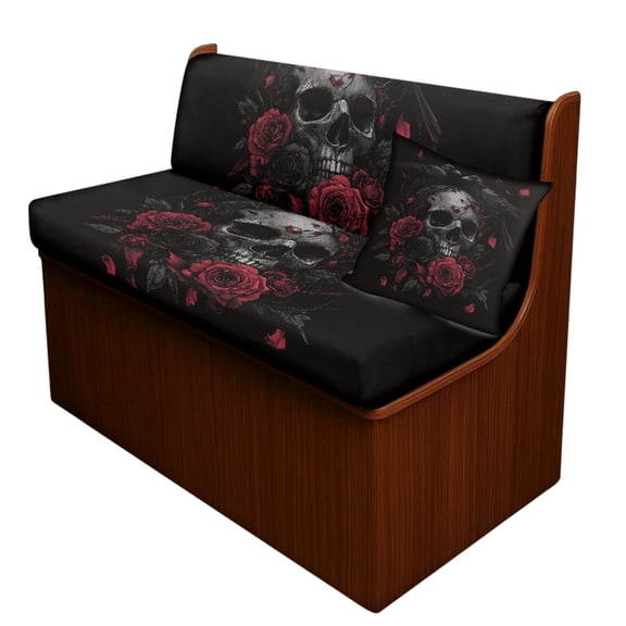 FOR U DESIGNS Skull Rose Pattern RV Dinette Cushion Covers with Pillowcase, 3 Pcs Breathable Camper Cushion Slipcover Replacement Non-Slip Furniture Protector for RV Camper Bench
