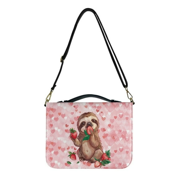 FOR U DESIGNS Sloth Strawberry Bible Bags for Women Large Capacity PU Bible Cover for Bible Study Size M Dirt-Resistant Bible Carrying Bag for Men with Zipper Bible Book Carrying Case