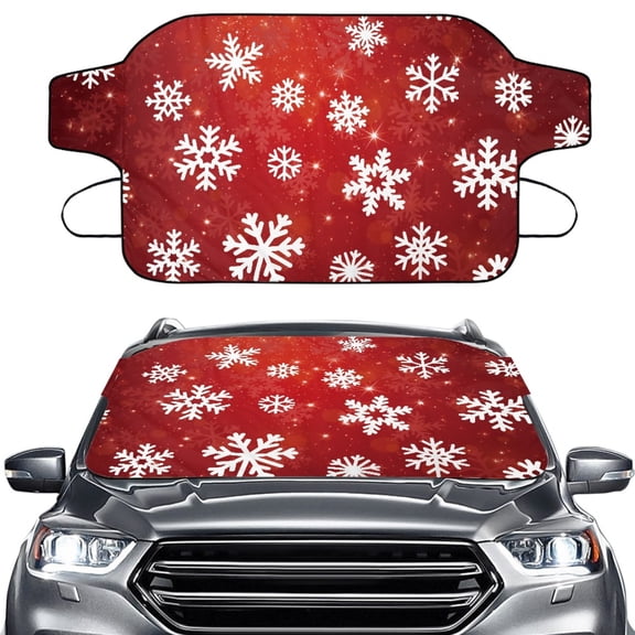 FOR U DESIGNS Snowflake Pattern Car Windshield Snow Cover Auto Waterproof Sunshade Snow Cover Car Winter Frost Hail Protector Anti-Theft Design, Christmas Decor Fit for SUV Truck Sedan