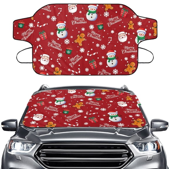FOR U DESIGNS Snowman Gingerbread Man Print Car Windshield Snow Cover All-Weather Car Windshield Cover for Ice and Snow Auto Christmas Frost Removal Wiper Protector for Truck SUV