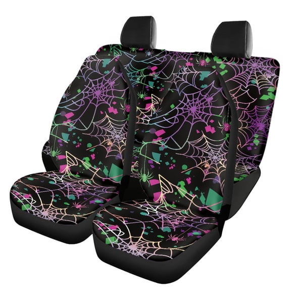 FOR U DESIGNS Spider Web Pattern Automotive Seat Cover 4 Pieces Non-Fading Front Split Rear Bench for Car Scratch-Resistant Low Back Front Seat Covers Automotive Accessories