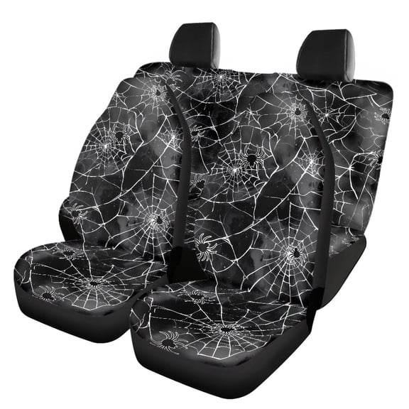 FOR U DESIGNS Spider Web Pattern Car Seat Covers Full Set Scratch-Resistant Front Seats and Rear Bench Seat Breathable Halloween Decoration Fit for Most Vehicles, Pack of 4