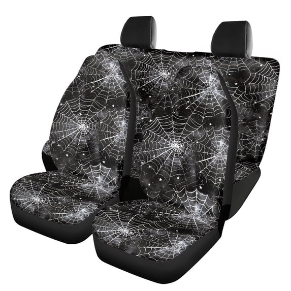 FOR U DESIGNS Spider Web Print Automotive Seat Cover Full Set of 4 Washable Front Split Rear Bench for Car Breathable Driver Seat Cover Halloween Decor Universal Fit for Suvs Vans Trucks