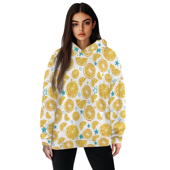 FOR U DESIGNS Star Lemon Hoodies Sweatshirts Hooded Pullover for Women Size 2XL Oversized Women Graphic Down-Shoulder Collar Hoodie Designs Pullover Long Sleeve Tops