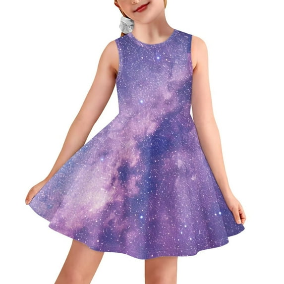 FOR U DESIGNS Starry Sky Sleeveless Princess Dresses for Girls 11-12 Years Old Casual Summer Clothing Toddler Twirly Dresses Teens School Outdoor Skater Dress