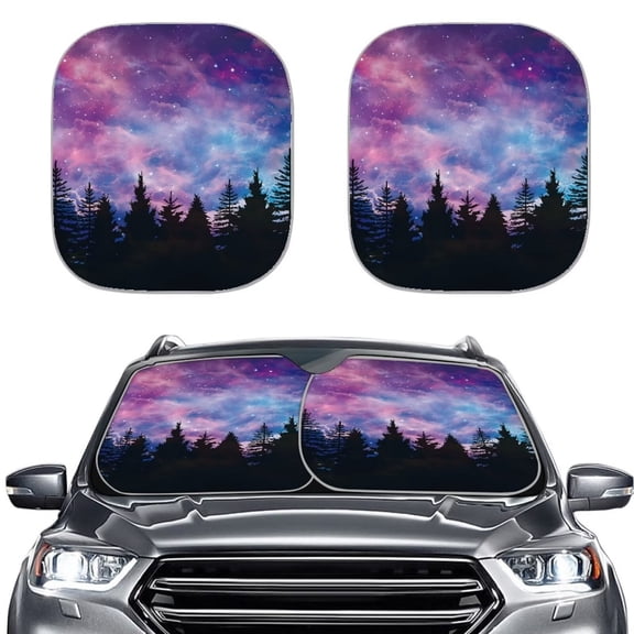 FOR U DESIGNS Starry Sky Trees Car Sun Shade Windshield Non Slip Auto Heatshield Visor Blocks UV Rays Foldable Auto Sunshade Washable Set of 2 Car Accessories for Most Truck SUV Van