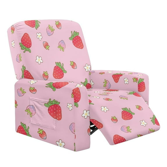 FOR U DESIGNS Strawberry Flower Print Recliner Chair Covers with Armrest, Breathable Recliner Armchair Covers Stretch Lazy Boy Recliner Covers Home Decor Accessories