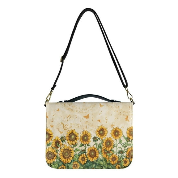 FOR U DESIGNS Sunflower Butterfly Music Bible Case Bag Washable Bible Case Purse Size L Aesthetic Bible Bag for Bible Lover with Zipper PU Leather Bible Case Bible Protector