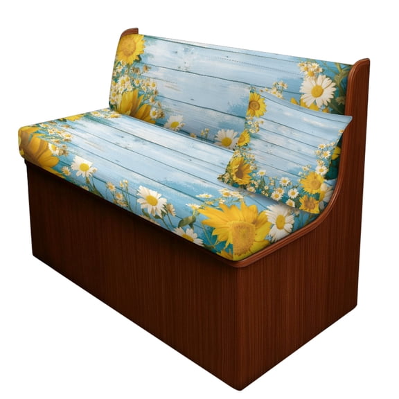 FOR U DESIGNS Sunflower Daisy Wood Print 3 Pcs RV Dinette Cushion Covers Elastic Camper Seat Covers with Pillowcase, Stretch Loveseat Sofa Chair Cover Furniture Protector for RV Camper Bench