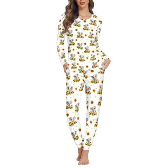 FOR U DESIGNS Sunflower Elephant Pjs Sets for Women Long Pants and Tops 2PCS Size 4XL Long Sleeve Night Wear for Women Womens Lounge Outfits Sleepwear Pajamas