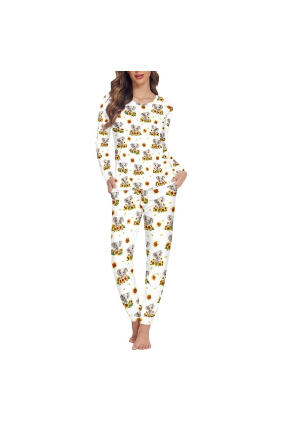 FOR U DESIGNS Sunflower Elephant Pjs Sets for Women Long Pants and Tops 2PCS Size XS Long Sleeve Night Wear for Women Womens Lounge Outfits Sleepwear Pajamas