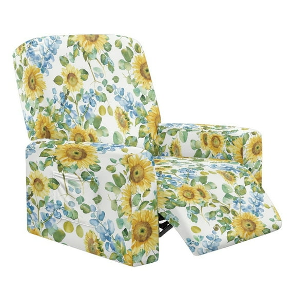 FOR U DESIGNS Sunflower Eucalyptus Leaves Print Recliner Chair Covers 4-Pieces Wear-Resistan Recliner Armchair Covers Soft Reclining Slipcovers Home Decor with Storage Pockets