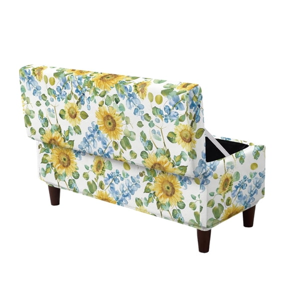 FOR U DESIGNS Sunflower Leaf Print Ottoman Slipcover Stretch Flip-Top Storage Bench Cover Rectangle Foot Chest Cover Washable Non-Slip Stool Protector with Elastic Band for Dogs Pets