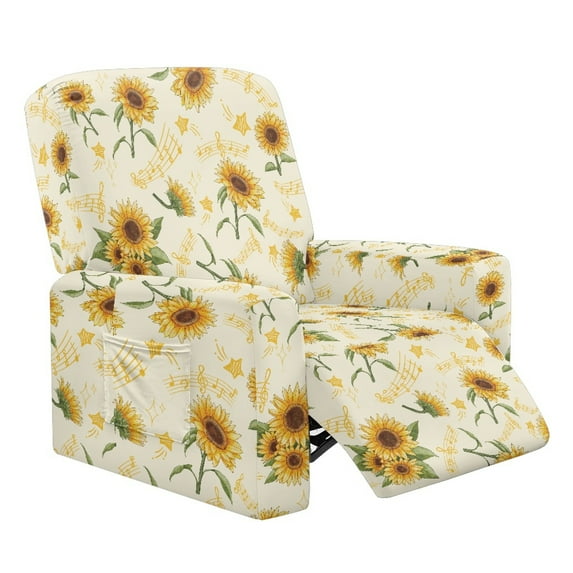 FOR U DESIGNS Sunflower Music Note Pattern Recliner Chair Covers with Arms, Washable Lazy Boy Recliner Covers Polyester Chair Covers for Living Room Home Decor Accessories