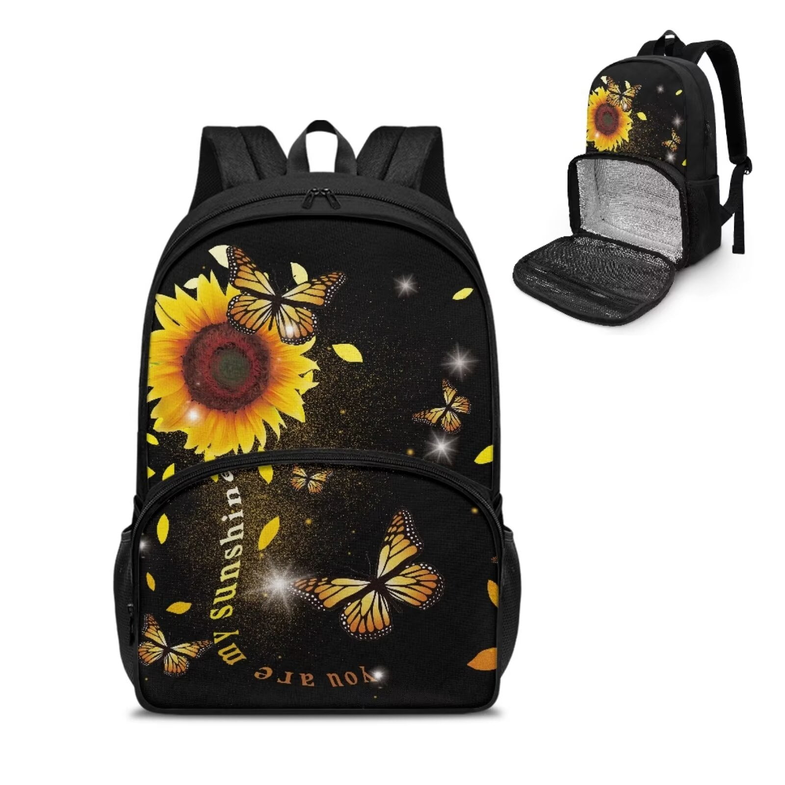 FOR U DESIGNS Sunflowers Butterfly Backpack with Lunch Compartment Teens Middle High School Shoulder School Bag Elementary Travelling Purse Daypack for Women