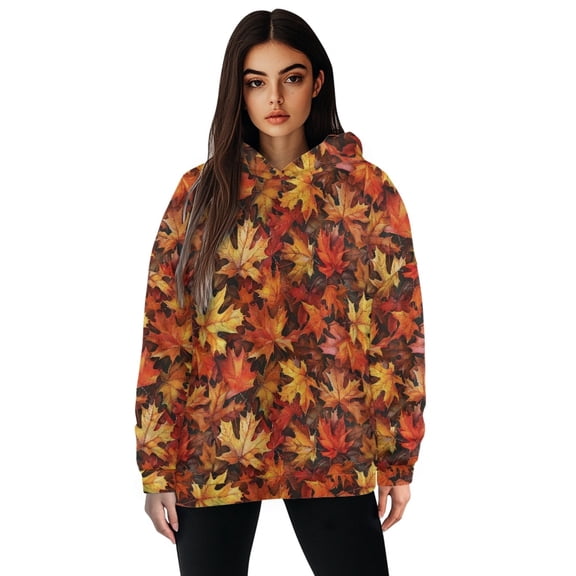 FOR U DESIGNS Thanksgiving Hoodies Sweatshirts Oversized Maple Leaf Hooded Pullover for Women Size M Women Activewear Tops Long Sleeve Down-Shoulder Collar Hoodie