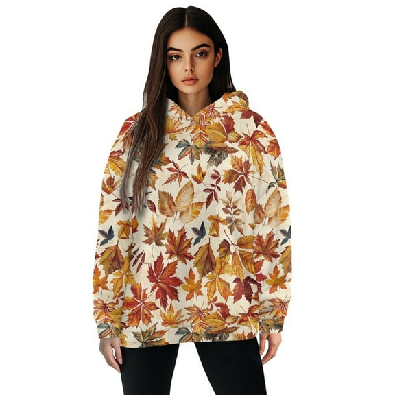 FOR U DESIGNS Thanksgiving Maple Leaf Pullover Hoodies for Women Oversized Long Sleeve Size L Lightweight Sweatshirt with Hood for Women Hooded Cardigan Activewear Tops