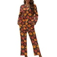 thumbnail image 1 of FOR U DESIGNS Thanksgiving Maple Leaf Womens Nightwear Sets Button Front Sleepwear Long Sleeve V-neck and Pants 2 Pack Size 4XL Button Up Pajama Shirts for Women, 1 of 7