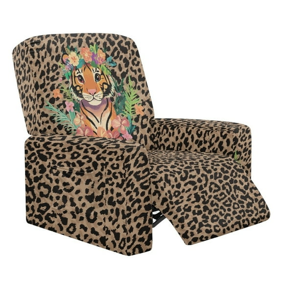 FOR U DESIGNS Tiger Leopard Print Recliner Chair Covers 4-Pieces Stretch Recliner Couch Covers Comfortable Sofa Couch Cover Furniture Protector Home Decor Accessories
