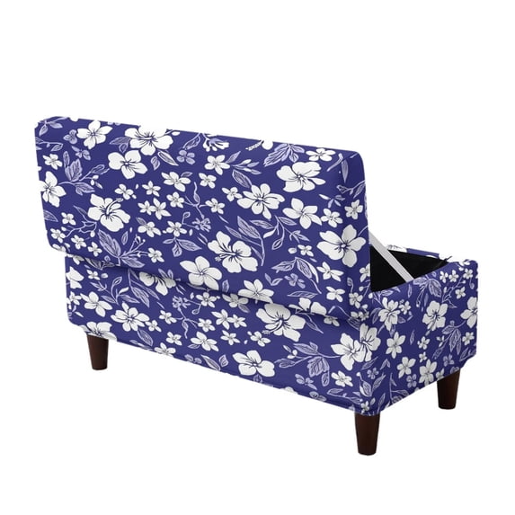 FOR U DESIGNS Tropical Hibiscus Floral Print Stretch Ottoman Covers Rectangle Slipcovers for Flip-top Storage Stools, Removable Ottoman Slipcover with Elastic Bands Soft Stool Protector for Bedroom