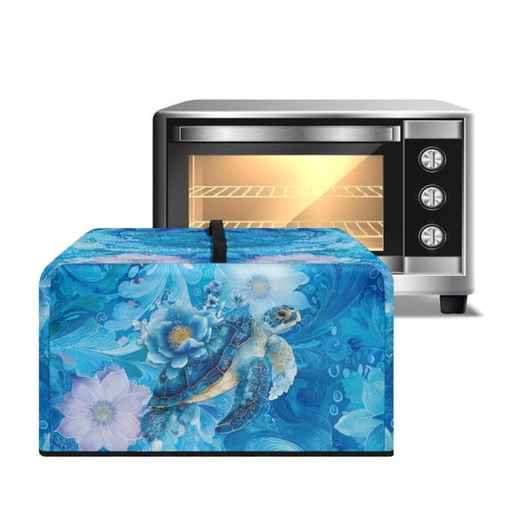 FOR U DESIGNS Turtle Peony Floral Pattern Microwave Oven Dust Cover Dust-Proof Shield for Countertop Appliances Foldable Kitchen Appliance Protector with Top Handle-L