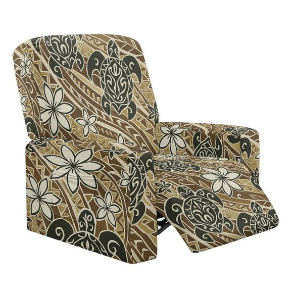 FOR U DESIGNS Turtle Plumeria Polynesian Tribel Pattern Recliner Chair Covers 4-Pieces Breathable Recliner Armchair Covers Reusable Recliner Sofa Slipcovers with Storage Pocket