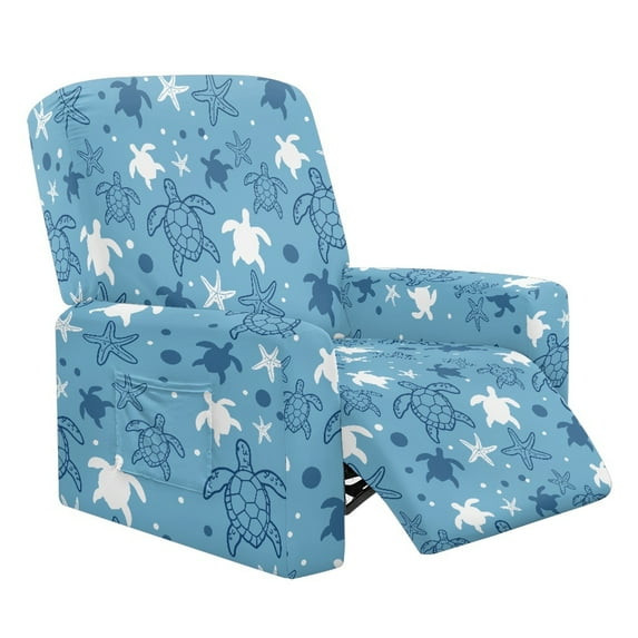FOR U DESIGNS Turtle Starfish Pattern Recliner Chair Covers 4-Pieces Reusable Recliner Sofa Slipcovers with Elastic Bottom, Wear-Resistan Chair Covers for Living Room