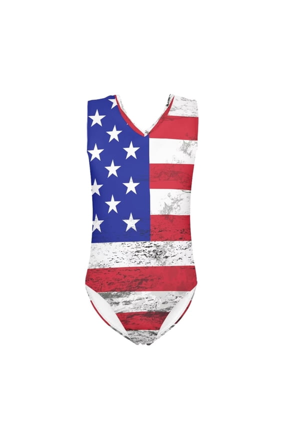 FOR U DESIGNS USA Flag Kids Toddlers Sleeveless Swimwear Quick Dry Beach Sport Swimsuit, 11-12T Girls Bathing Suit One Piece Tank Leotard, 4th of July