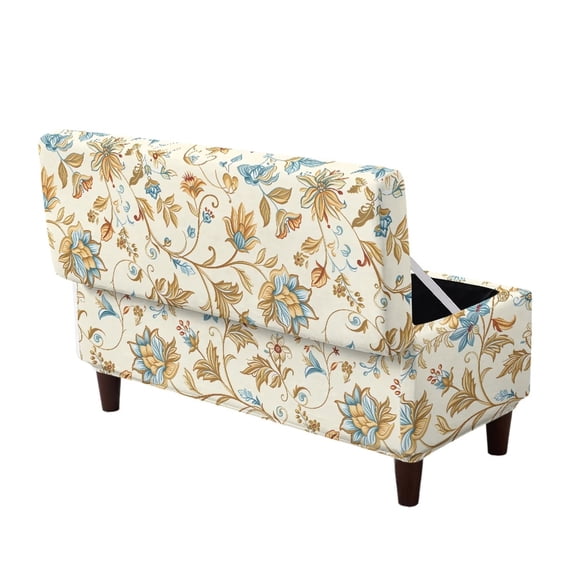 FOR U DESIGNS Vintage Floral Print Stretch Ottoman Cover for Flip-Top Storage Stool, Rectangle Footrest Slipcover with Elastic Bottom Washable Non-Slip Bench Furniture Protector