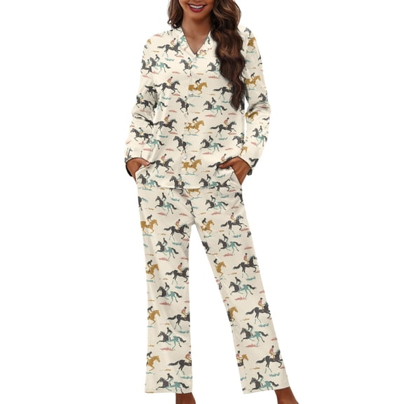FOR U DESIGNS Vintage Horse Womens Button Up Pajama Sets Button Down NightShirts for Women Sleepwear 2 Pack Size 4XL Womens Nightwear Sets Button Front Winter