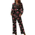 thumbnail image 1 of FOR U DESIGNS Vintage Rose Womens Nightwear Sets Button Front 2 Piece Long Sleeve Button Up Pajamas for Women Size XS Button Down Jogger Loungewear with Pockets, 1 of 7