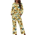 thumbnail image 1 of FOR U DESIGNS Vintage Sunflower Pajama Sets for Women 2 Piece Button Down Long Sleeve Pants and V-neck Tops Size S Button Up Sleepwear for Women Nightwear Fall, 1 of 7