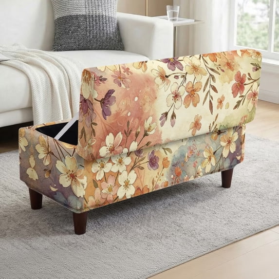 FOR U DESIGNS Watercolor Cherry Blossom Print Ottoman Cover Washable Footstool Covers Thick Slipcover for Rectangle Ottoman, Washable Storage Furniture Protector for Dogs Pets