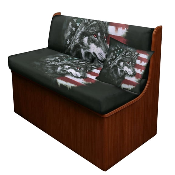 FOR U DESIGNS Wolf American Flag Print RV Dinette Cushion Covers Replacement Camper Cushion Slipcover Scratch-resistant RV Couch Covers, 1 Backrest Cover 1 Bench Cover and 1 Pillowcase