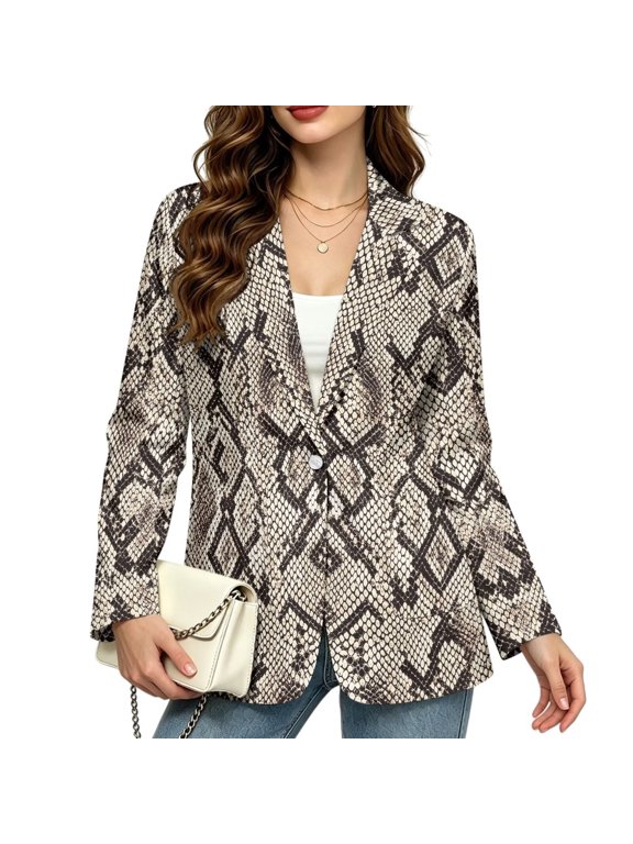 FOR U DESIGNS Womens Casual Blazers Long Sleeve Work Office Suit Jackets Snake Skin Print, Open Front, Lightweight Suit Jacket for Women, Business Casual Outfits, Fall Comfort Outfits with Pockets