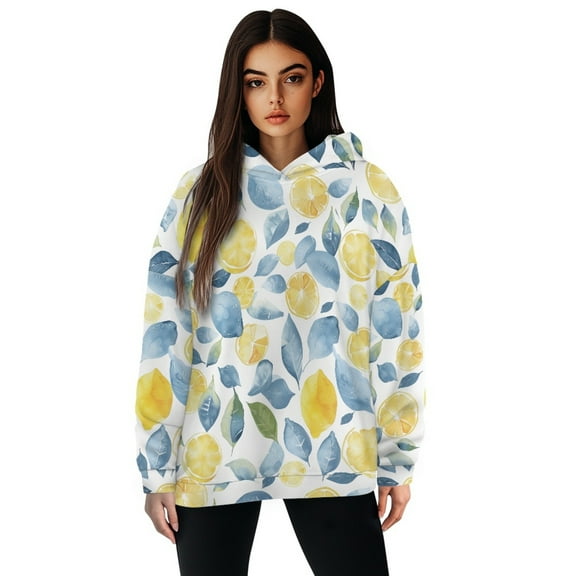 FOR U DESIGNS Yellow Lemon Hoodies Sweatshirts Oversized Hooded Pullover for Women Size M Long Sleeve Activewear Tops for Women Loose Fit Comfortable Hoodie Winter