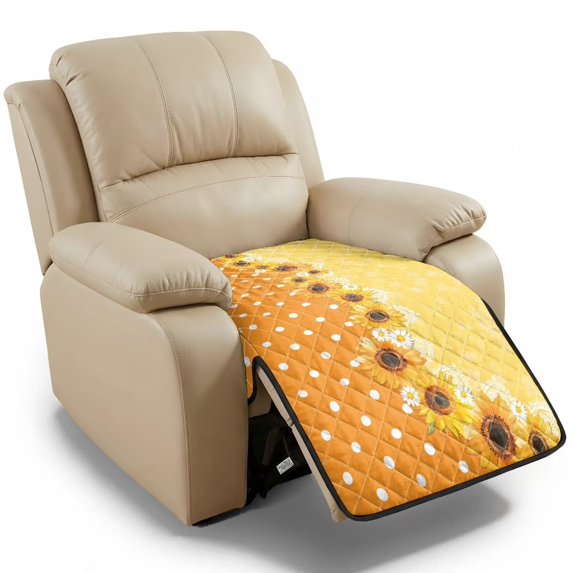 FOR U DESIGNS Yellow Sunflower Dot Print Recliner Cover Waterproof Anti-Slip Reclining Seat Cushion Slipcover for Dogs, Easy to Install Reclining Sofa Cover Machine Washable Furniture Protector