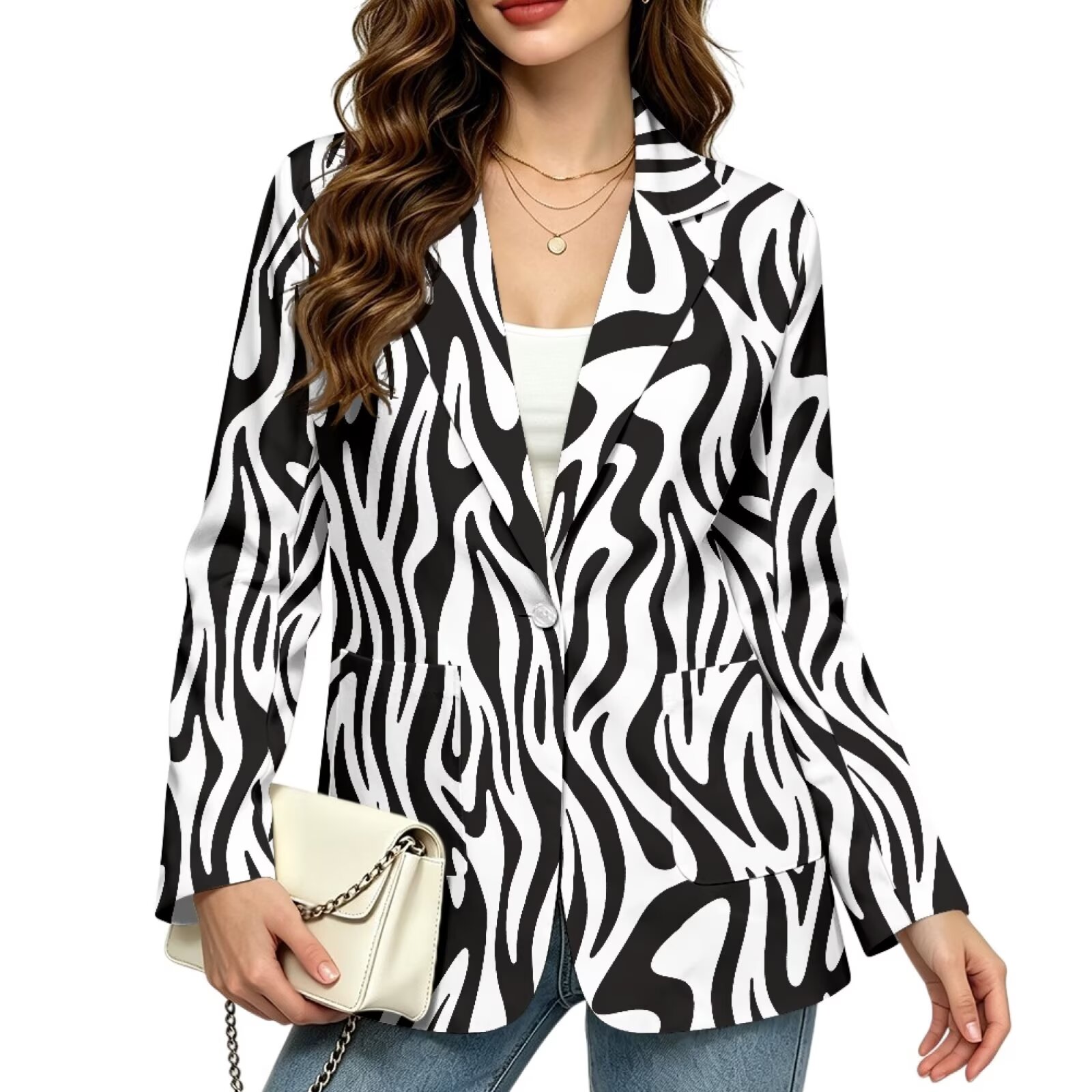 FOR U DESIGNS Zebra Stripe Print Blazers For Women Business Casual Suit FOR U DESIGNS Zebra Stripe Print Blazers For Women Business Casual Suit