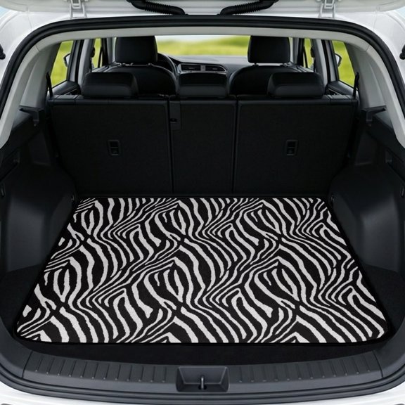 FOR U DESIGNS Zebra Stripe Print Cargo Liner Non-Slip Car Trunk Mat All Weather Durable Rear Trunk Protection for SUVs Sedan Washable Cargo Mat for Hiking Camping Trip