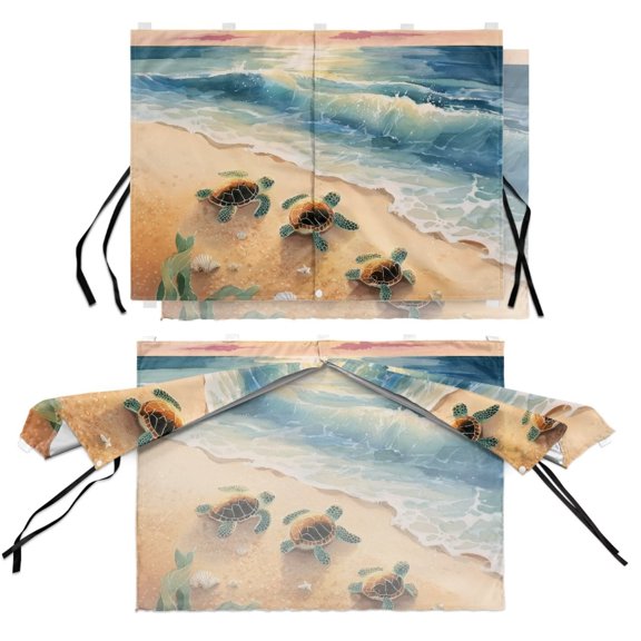 FOR U DESINGS Beach Turtle Print Car Window Shades Double Layers Magnetic Car Sun Shade Semi-Transparent Full Blackout 2 in 1 Side Window Covers, Auto Windows Curtains for UV Protection