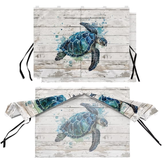 FOR U DESINGS Turtle Splash Ink Wooden Print Car Window Shades Magnetic Double Layer Car Window Curtains, Full Blackout Privacy & See-Through Half Shade 2 in 1 UV Heat Blocker for Side Windows