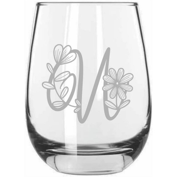 U Daishy Daisy Monogram Etched 15.25oz Libbey Stemless Wine Glass