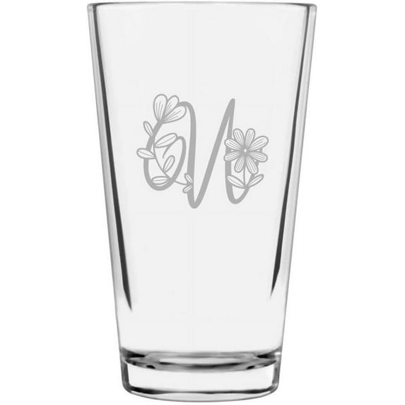 U Daishy Daisy Monogram Etched 16oz Libbey Pint Glass