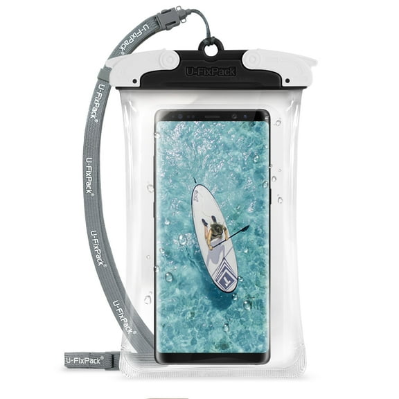 U-Fix ROUND Waterproof Universal Phone Case [Black] Clear Pouch Dry Bag for iPhone X, 8/7 Plus, Samsung Galaxy S9/S9 Plus/S8/S8 Plus/Note 8/6/5/4, Google Pixel 2/2XL, LG up to 6.0" Diagonal (Small)