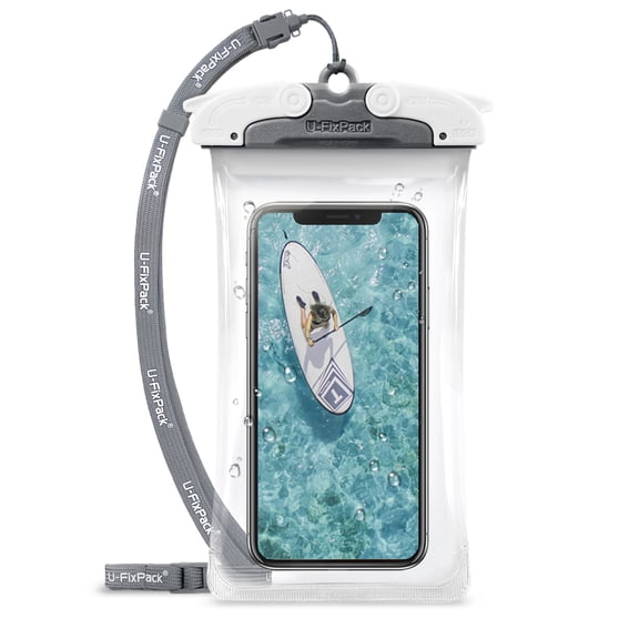 U-Fix ROUND Waterproof Universal Phone Case [Gray] Clear Pouch Dry Bag for iPhone X, 8/7 Plus, Samsung Galaxy S9/S9 Plus/S8/S8 Plus/Note 8/6/5/4, Google Pixel 2/2XL, LG up to 6.0" Diagonal (Small)